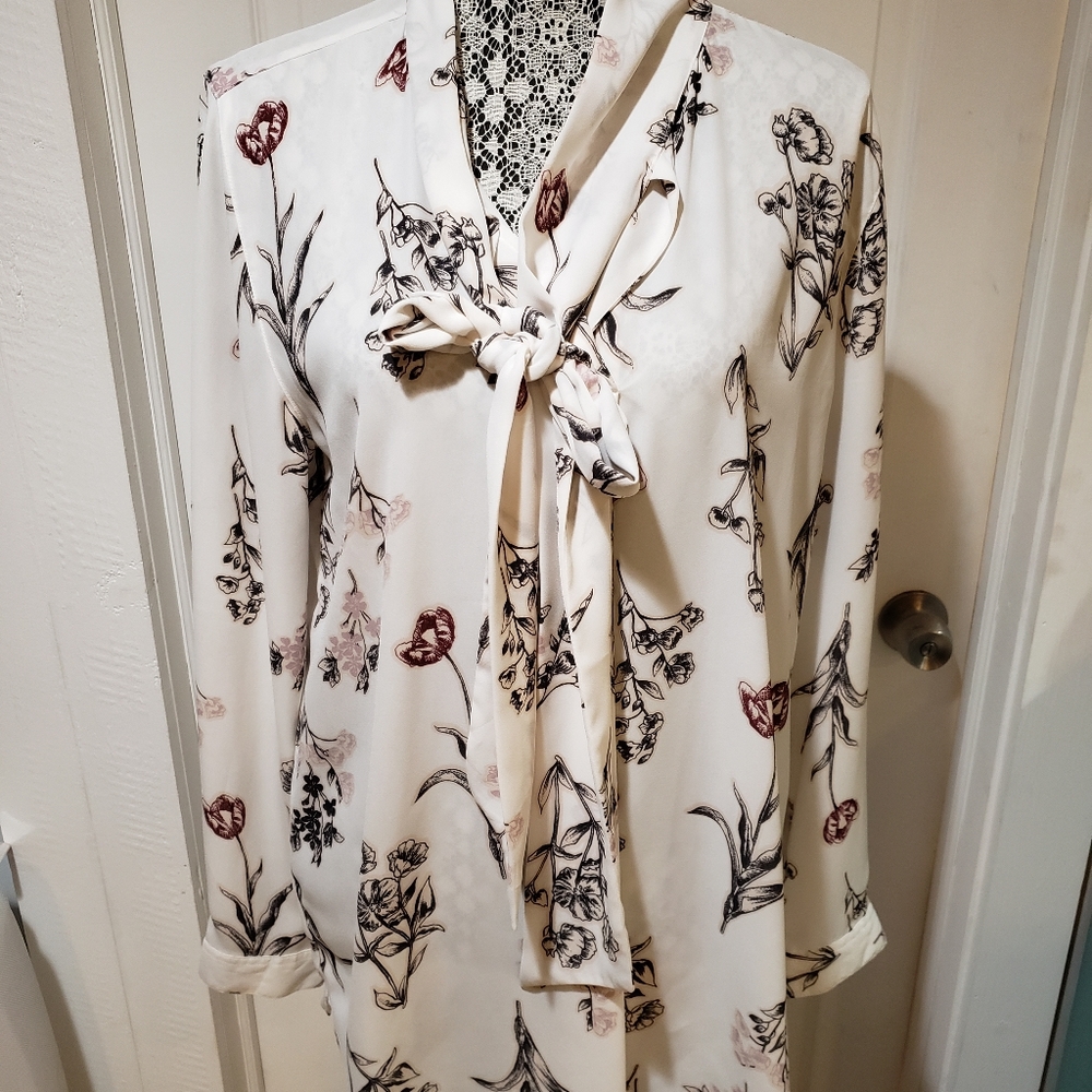 LOFT Floral Blouse with Neck Tie